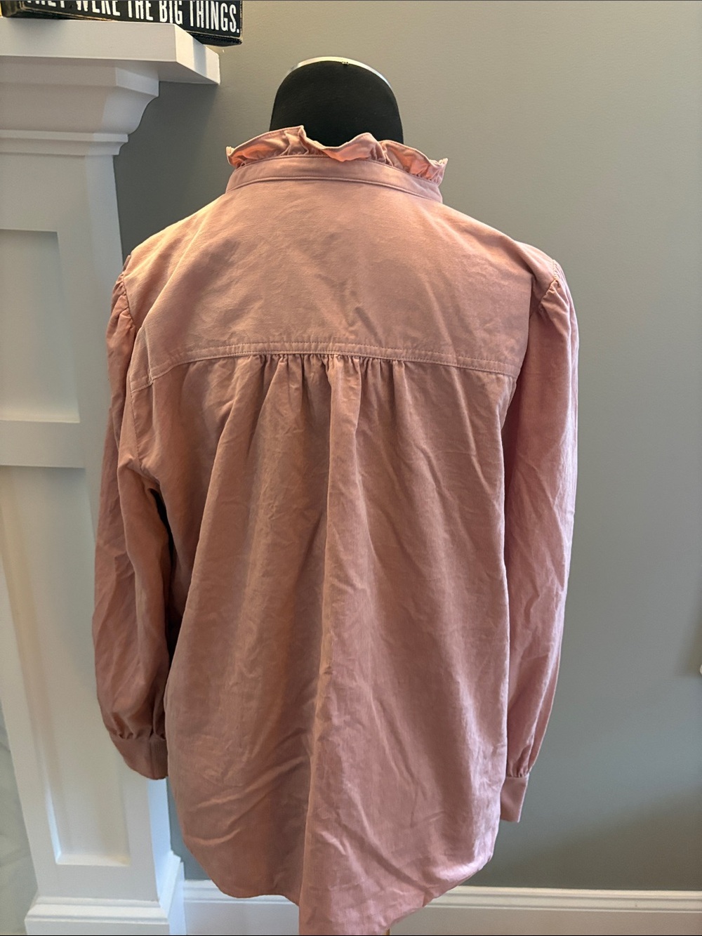 ME+EM Micro Cord Super Soft Pink Ruffle-Neck Button-Front Shirt - Picture 4 of 11